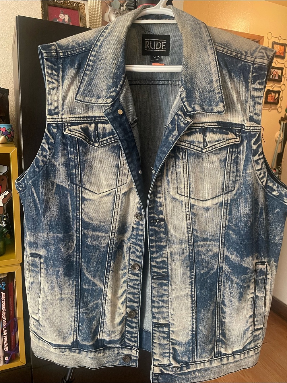 RUDE Light Blue Denim Vest with Black Label